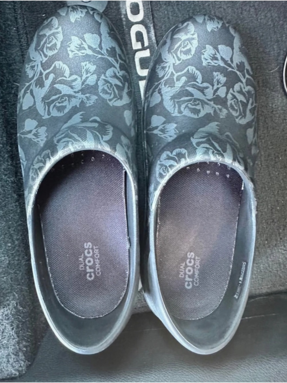CROCS Women's Black Floral Slip-On Clogs
